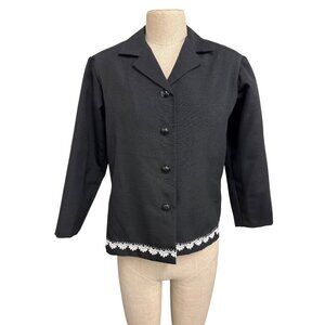 Vintage Black Button-Up Jacket With White Lace Hem Detailing Fundraiser Supports